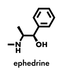 Sticker - Ephedrine stimulant drug molecule. Alkaloid found in Ephedra plants. Used as stimulant, appetite suppressant, decongestant, etc. Skeletal formula.