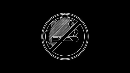 Wall Mural - White line No Smoking icon isolated on black background. Cigarette symbol. 4K Video motion graphic animation