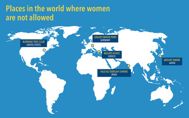 Map of places in the world where women are not allowed to visit or enter