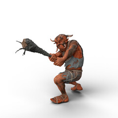 Poster - 3D rendering of a fantasy Troll holding a large wooden club in both hands isolated on a white background.