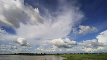 Wall Mural - Clouds Move Smoothly in the Blue Sky. Beautiful clouds flying in the air. Time-lapse.