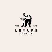 Premium Black Lemurs Ring Tail Vector Logo Design Isolated White Background