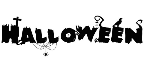 Poster - Halloween word with illustration elements. Vector black letters 