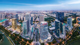 Fototapeta Nowy Jork - Aerial photography of modern urban architectural landscape in Zibo, China