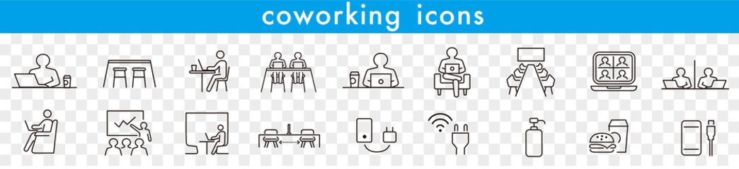 Co-working space line icon set