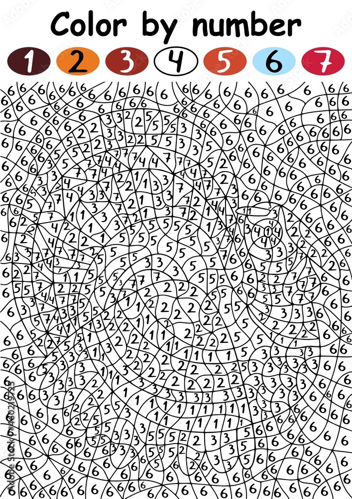 Turkey color by number game with seven colors - printable activity page ...