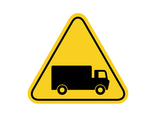 Wall Mural - isolated watch out lorries area, common hazards symbols on yellow round triangle board warning sign for icon, label, logo or package industry etc. flat style vector design. 