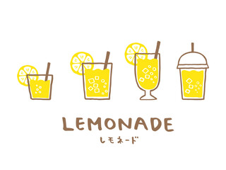 かわいいレモネードとLEMONADEの文字セット／手書き文字イラスト