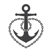 Vector Nautical Anchor Wrapped In A Heart-shaped Chain. Isolated On White Background.