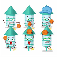 Canvas Print - Talented rocket firework green cartoon character as a basketball athlete