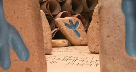 Poster - Divination by rune stones based on futhark alphabet. Parallax effect.