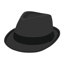 Black Vintage Fedora Noir Hat Isolated On White Background.