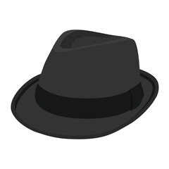 Black vintage fedora noir hat isolated on white background.