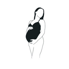 Silhouette Of A Pregnant Woman In Black Lingerie Or A Swimsuit.
