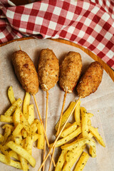 Wall Mural - fried chicken breast fillet steak with French fries and ketchup