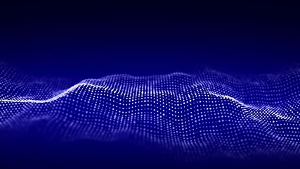 Futuristic digital wave. Dark cyberspace. Abstract wave with dots and line. White moving particles on a black background. 3d rendering.