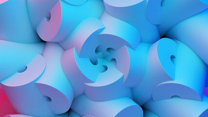 Poster - Scientific or technology abstractions with grid surface and surreal symmetric structure or ornament. Abstract background with blue fluorescent and vibrant tech structure. 3D illustration.
