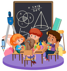 Children learning math with math symbol and tools