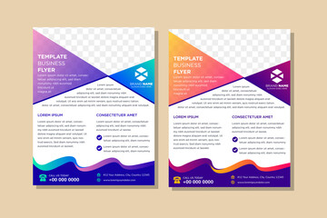 Poster - Brochure design, cover modern layout, poster,  business flyer template design in A4 with colorful triangles, geometric shapes for tech, science, market with light background. photo collage layout.