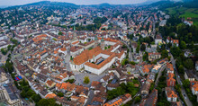 Aerial View Of The Old Town St. Gallen In Switzerland On A Overcast Day In Summer.	