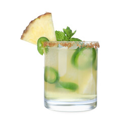 Wall Mural - Spicy pineapple cocktail with jalapeno and mint isolated on white