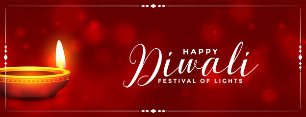 Wall Mural - shiny happy diwali realistic diya banner design