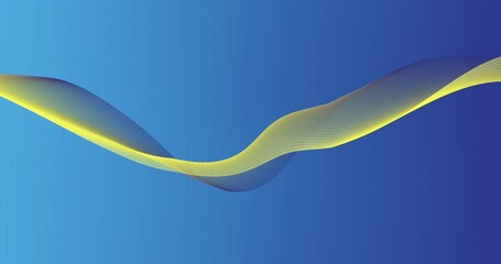 Wall Mural - yellow and blue wave design motion video, clean business look background, modern slow movement of centre element, waving futuristic graphic