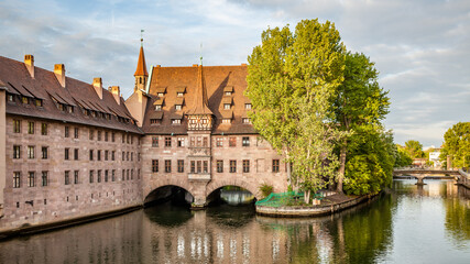 Wall Mural - Panoramic view with Hospice of the Holy Spirit in Nuremberg