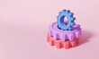 © N ON NE ON - Minimal gears icon stack on pink background. cog engineering machine concept. cartoon sytle isometric. 3d render illustration