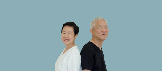 Wall Mural - Asian retired senior elder couple smile happy positive on isolated background healthy relationship