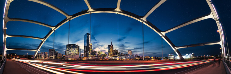 Wall Mural - nashville skyline during blue hour with river front