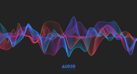Poster - 3d audio soundwave. colorful music pulse oscillation. glowing impulse pattern