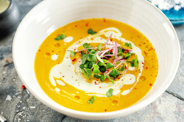 Wall Mural - Autumn soup with pumpkin and ginger