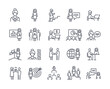 © Rudzhan - Set of businesswoman related linear icons on white background. Templates of handshake, meeting, female leader and other elements. Flat cartoon vector illustration