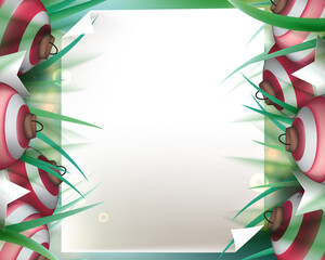 Canvas Print - Christmas Background with blank paper. Christmas balls and abstract light
