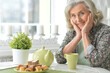 © aletia2011 - Portrait of beautiful smiling senior woman drinking tea