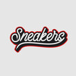 Sneakers lettering logo. Sport shoes on background