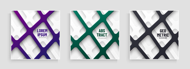 Wall Mural - set of template geometric triangle layers lines purple, green and black on white background. abstrac