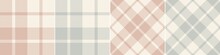 Check Plaid Pattern Set In Soft Grey, Pink, Beige. Seamless Classic Muted Neutral Light Tartan Check For Spring Summer Tablecloth, Oilcloth, Picnic Blanket, Duvet Cover, Other Modern Fabric Print.