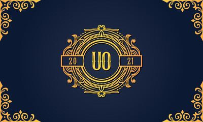 Royal vintage initial letter UO logo.