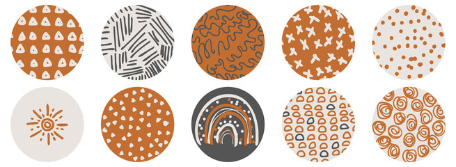 Vector set of abstract creative backgrounds in minimal trendy and boho style highlights - design templates for social media stories - simple, stylish and minimal designs.