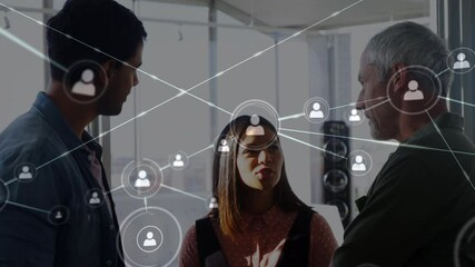 Poster - Animation of network of connection over business people in the office