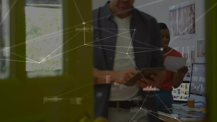 Poster - Animation of network of connection over man using smartphone