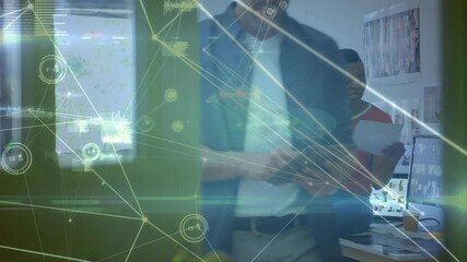 Poster - Animation of network of connection over man using smartphone