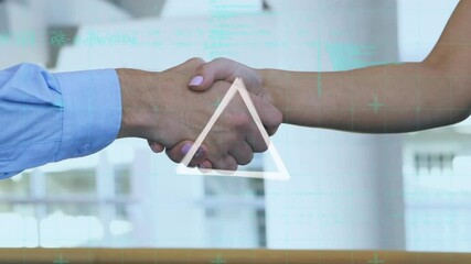 Poster - Animation of moving geometrical shapes and data processing over people shaking hands