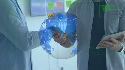 Poster - Animation of globe and data processing over people shaking hands