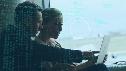 Poster - Animation of data processing over business people on the airport