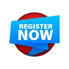 Poster - blue ribbon banner register now. vector stock illustration.