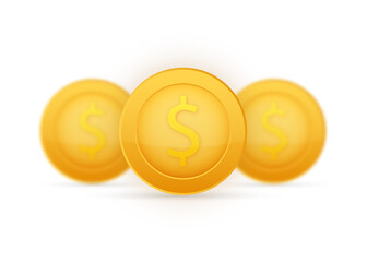 Poster - Coin with Dollar symbol. Gold cartoon coin. Vector illustration.