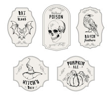 Set Of 5 Spooky Apothecary Halloween Labels For Halloween Decorations